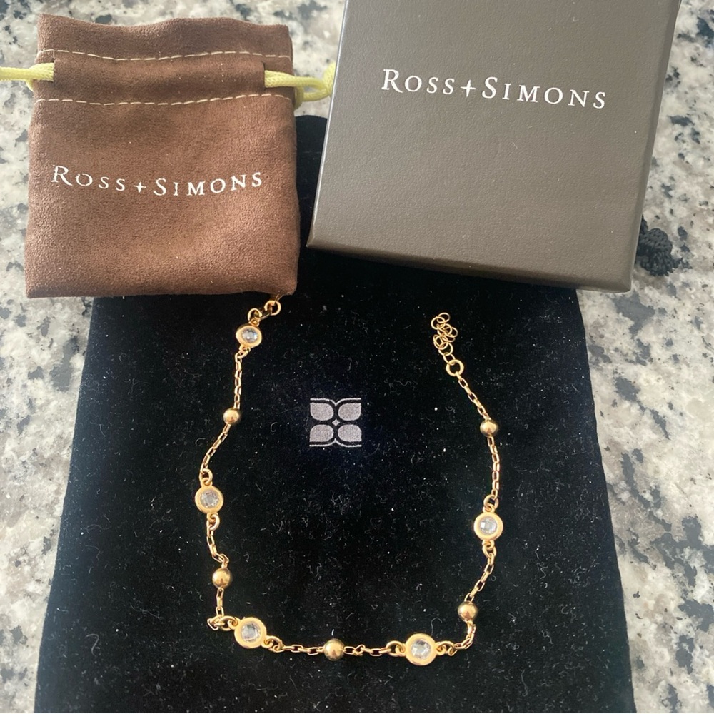 Ross Simons 18k Over Sterling Silver CZ Anklet Made in Italy